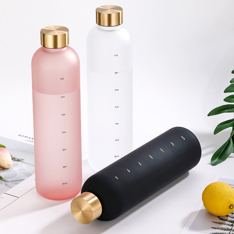 1L Water Bottle Time Marker Bpa Free Frosted Drinkbottles