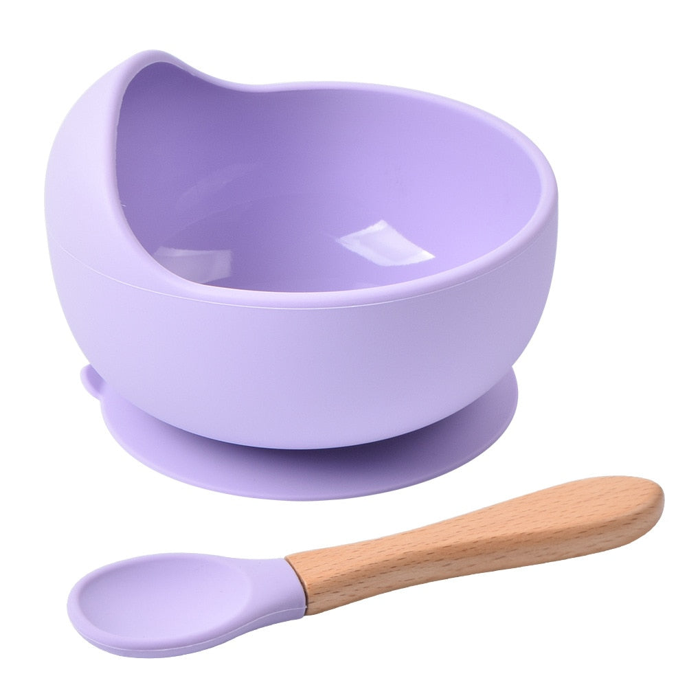 Silicone Little One Feeding Bowl Tableware For Kids Waterproof Suction With Spoon