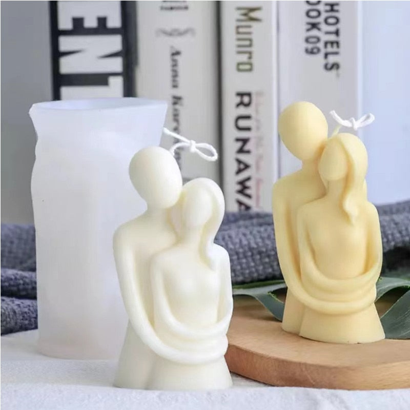 3D Abstract Romantic Couple Portrait Lovers Silicone Candle Mold Carving