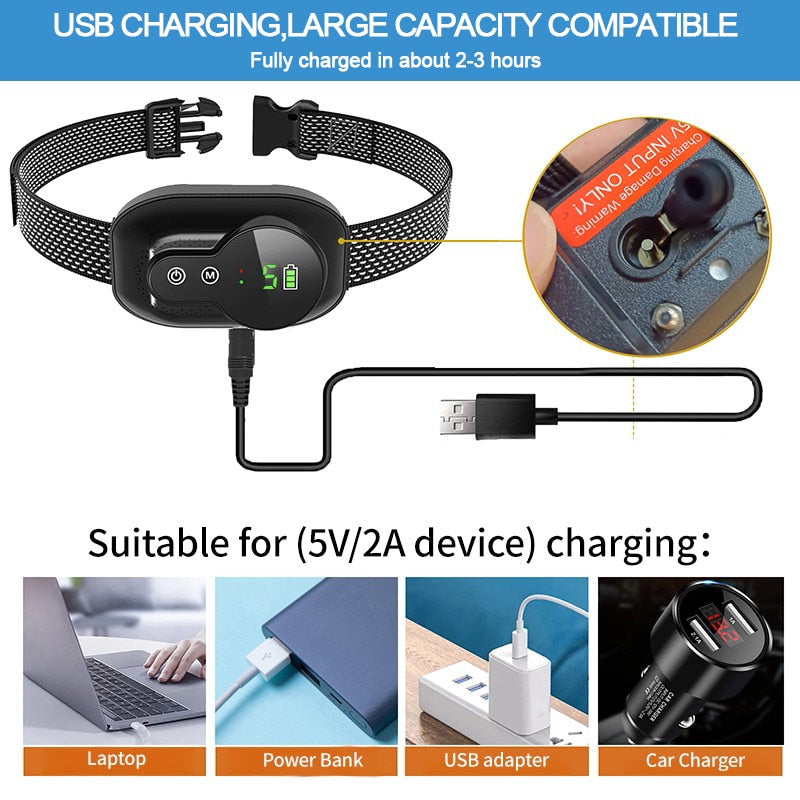 Anti Barking Dog Collar Rechargeable Automatic Stopper Effective Ip67 Waterproof Collars For