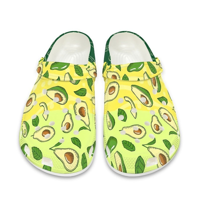 Avocado Printed Pattern Comfortable Non Slip Unisex Rubber On Clog Shoes