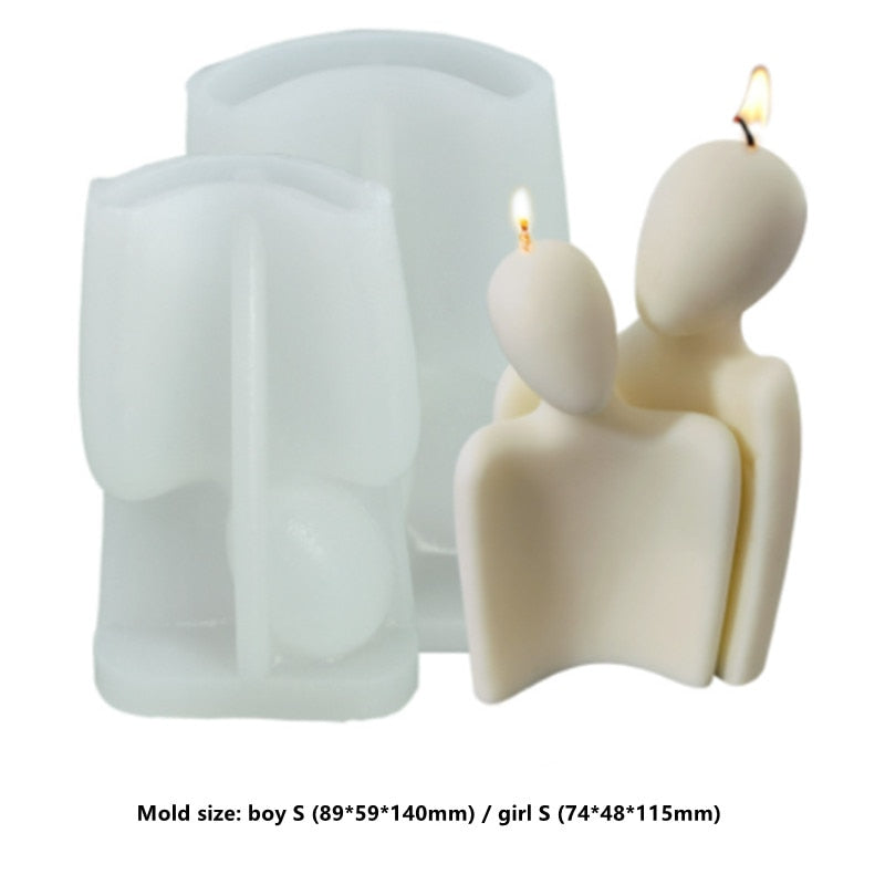 3D Abstract Romantic Couple Portrait Lovers Silicone Candle Mold Carving