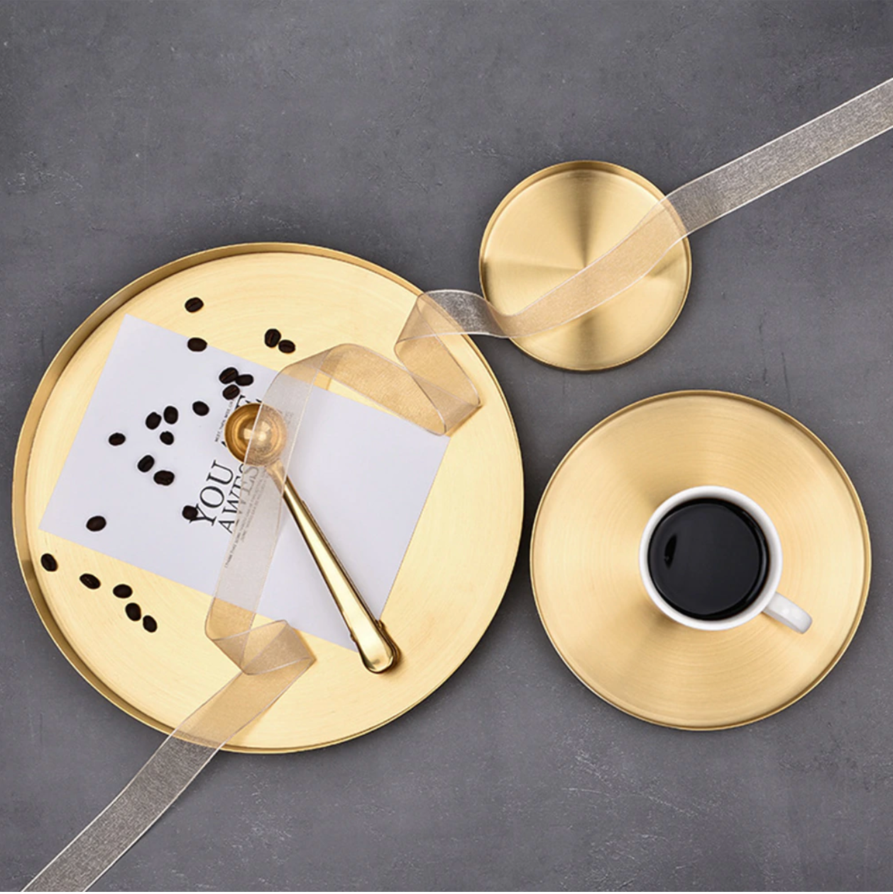 Stainless Steel Golden Tray Storage Decor