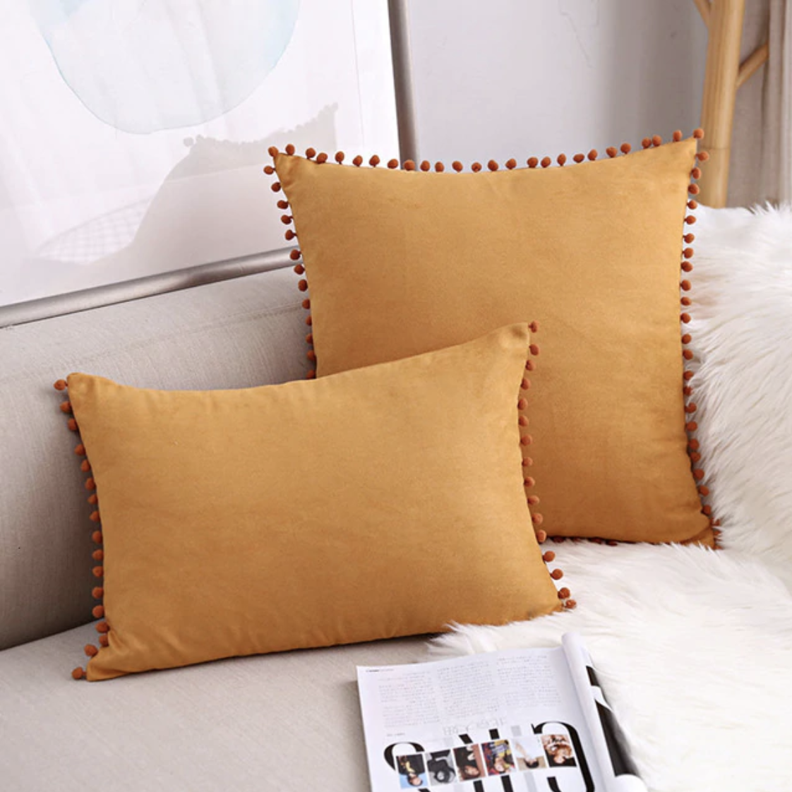 Boho Suede Pom Cushion Covers