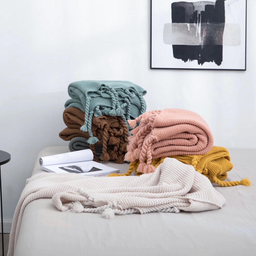 1 Sets of Hod Health & Home 1 Sets Of Long Tassel Knitted Blanket Throw