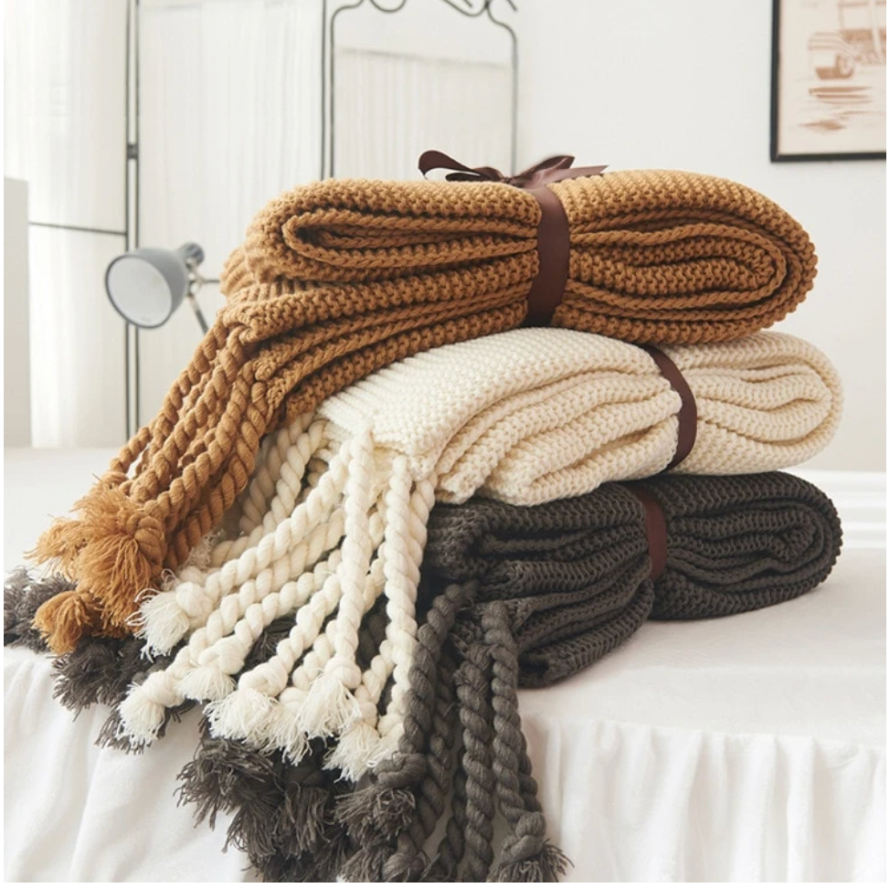 1 Sets of Hod Health & Home 1 Sets Of Long Tassel Knitted Blanket Throw