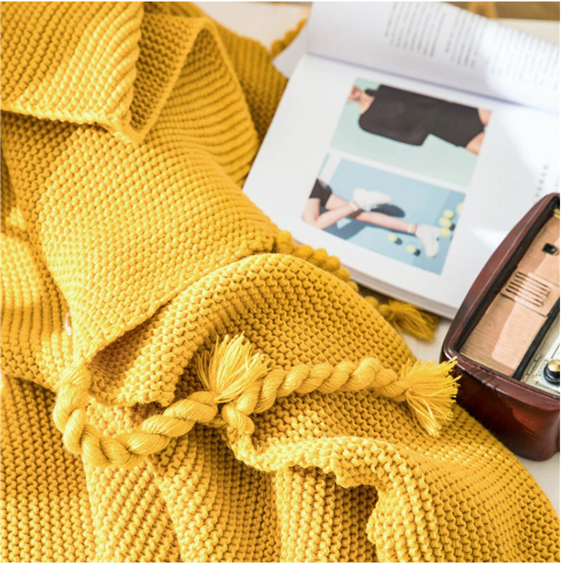 1 Sets of Hod Health & Home 1 Sets Of Long Tassel Knitted Blanket Throw