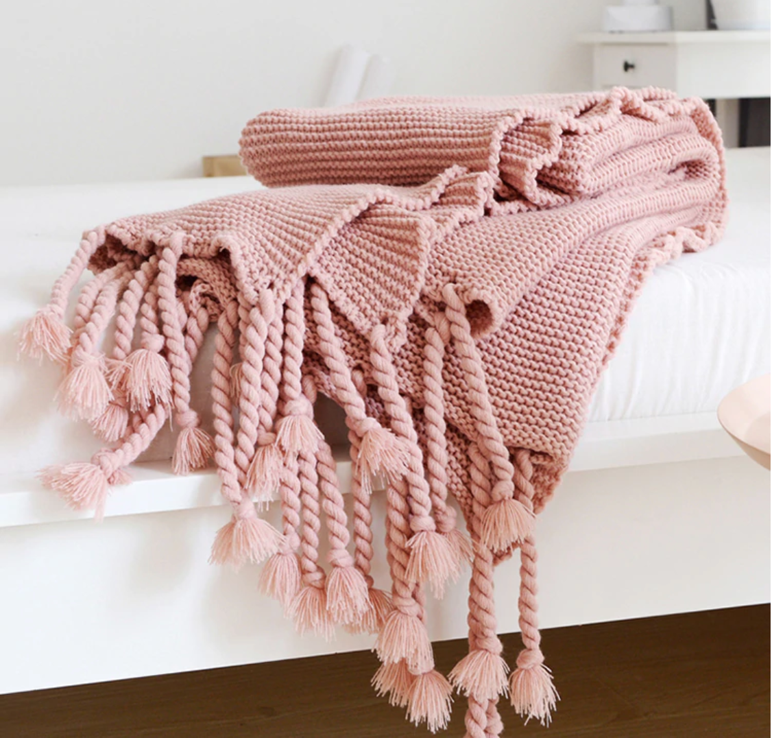 1 Sets of Hod Health & Home 1 Sets Of Long Tassel Knitted Blanket Throw