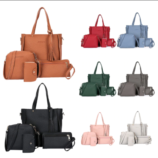 4 Pieces Faux Leather Handbag Set