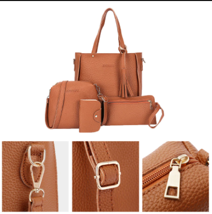 4 Pieces Faux Leather Handbag Set