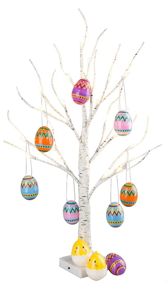 60Cm Easter Decor Led Birch Tree Light Eggs Hanging Ornaments