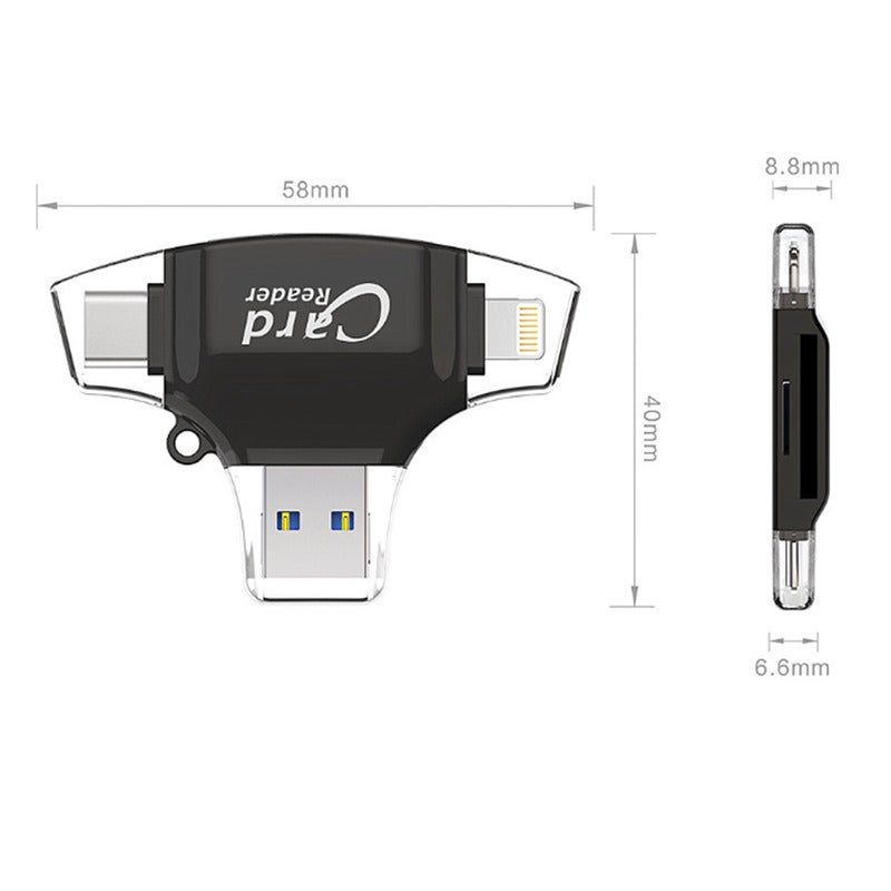 Sd / Micro Card Reader For Iphone Ipad Android Mac Computer Camera Memory 4 In 1 Adapter Trail Viewer