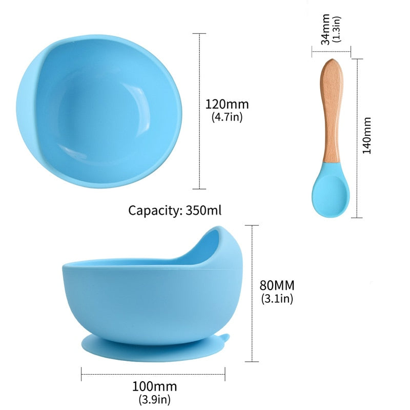 Silicone Little One Feeding Bowl Tableware For Kids Waterproof Suction With Spoon