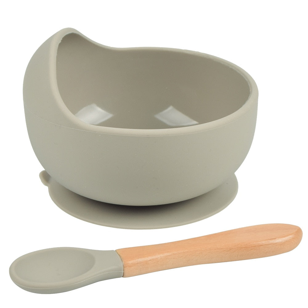 Silicone Little One Feeding Bowl Tableware For Kids Waterproof Suction With Spoon