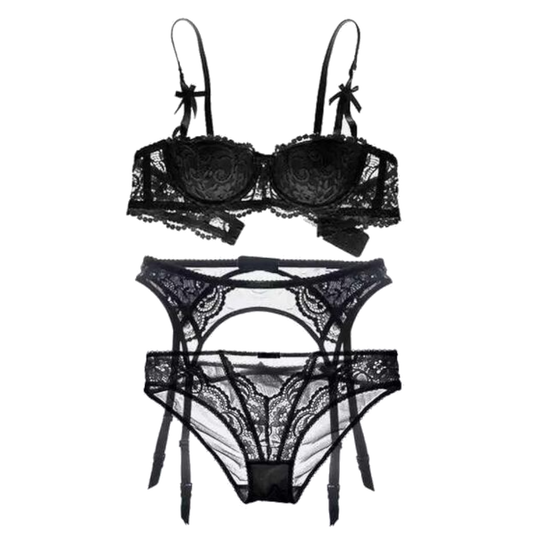 Seductress Lace Bra Panty Garter Set