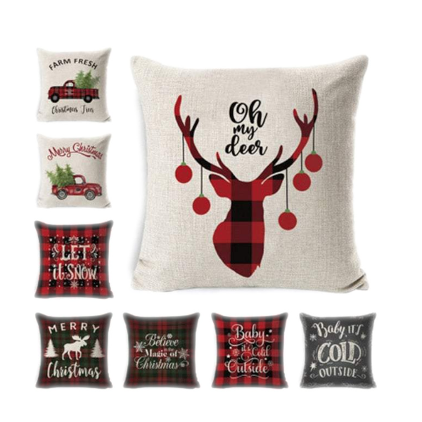 Set Of 4 Christmas Printed Cushion Covers Decor