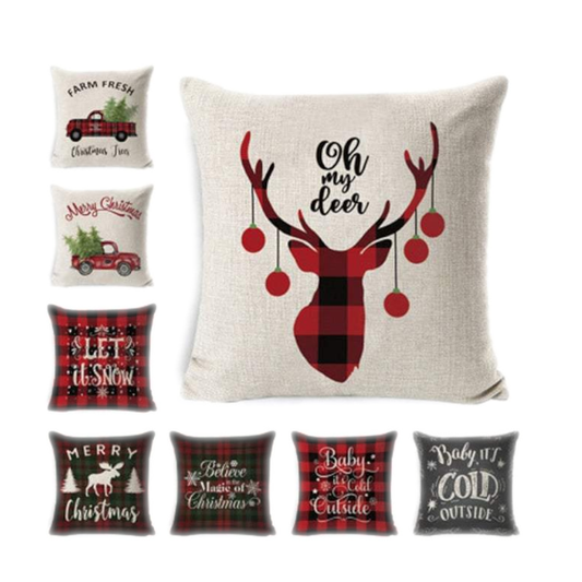 Set Of 4 Christmas Printed Cushion Covers Decor
