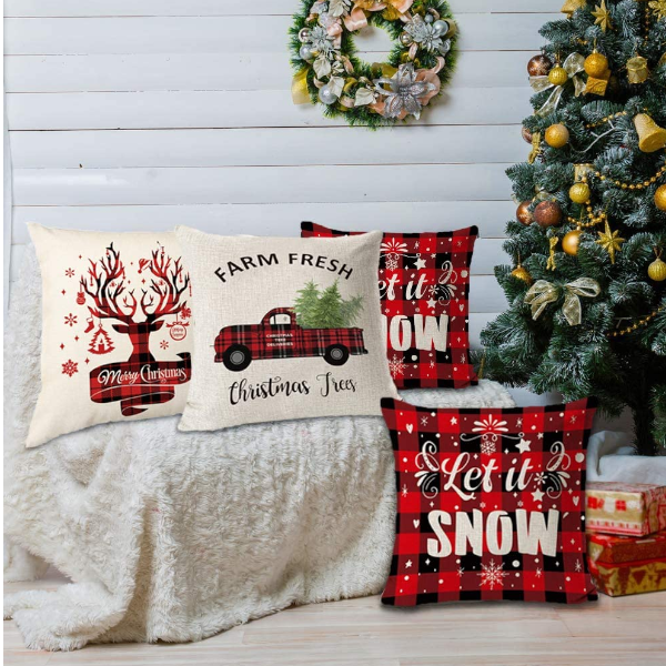 Set Of 4 Christmas Printed Cushion Covers Decor