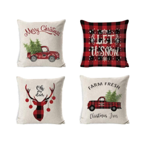 Set Of 4 Christmas Printed Cushion Covers Decor