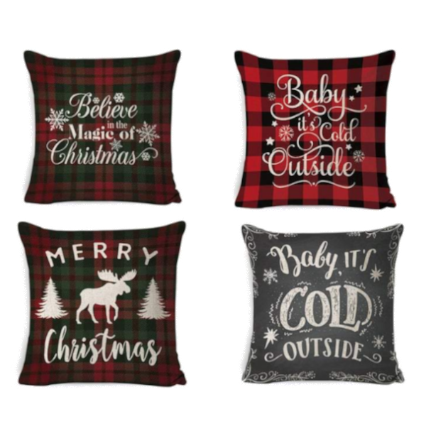 Set Of 4 Christmas Printed Cushion Covers Decor