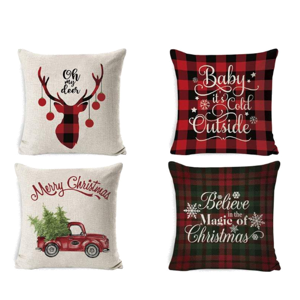 Set Of 4 Christmas Printed Cushion Covers Decor