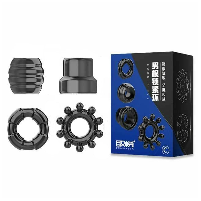 Set 4 Cock Rings Silicone Stretchy Cages Delay Ejaculation