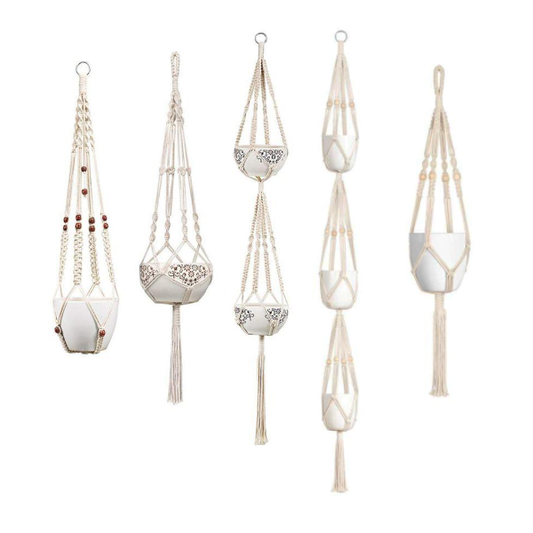 Set Of 5 Macrame Plant Hangers Cotton Rope Hanging Planters Decor