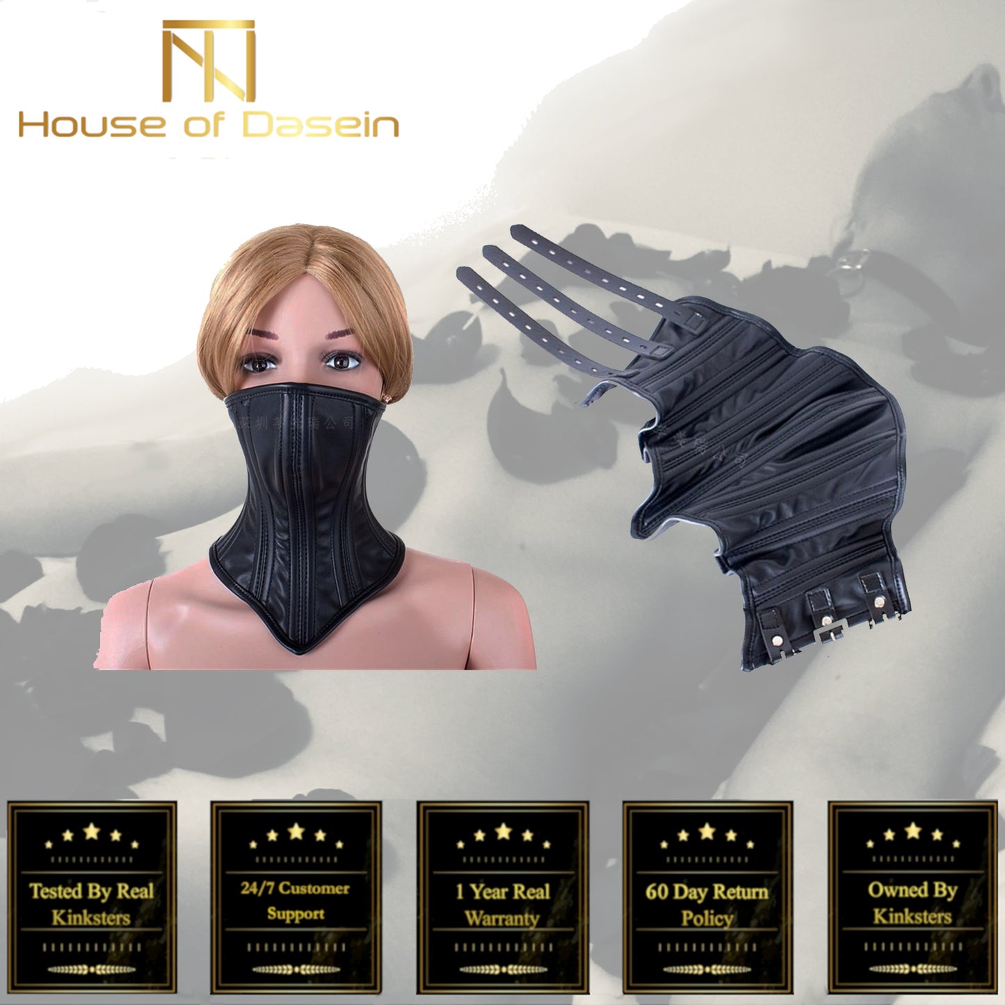 Sexy Black Leather Neck Corset Masked Mystery Submissive Bdsm Fetish