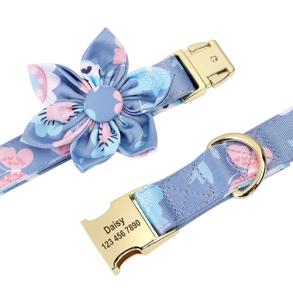Flower Printed Dog Collar Floral Harness Leash Set