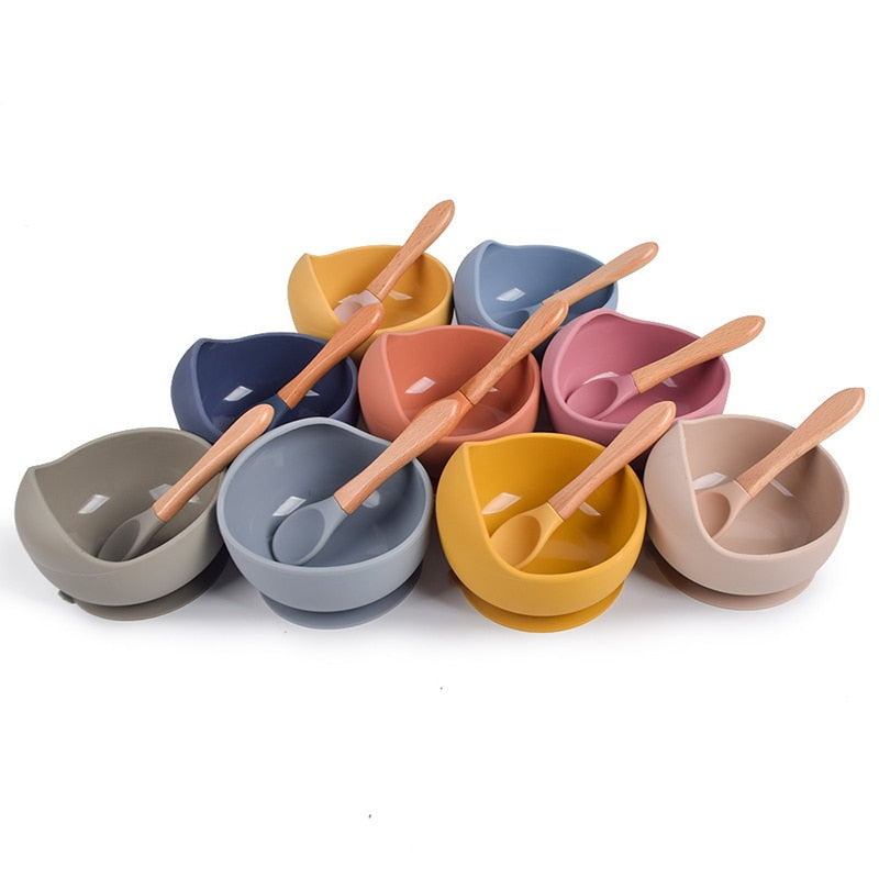 Silicone Little One Feeding Bowl Tableware For Kids Waterproof Suction With Spoon