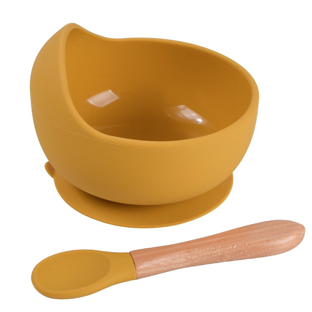 Silicone Little One Feeding Bowl Tableware For Kids Waterproof Suction With Spoon