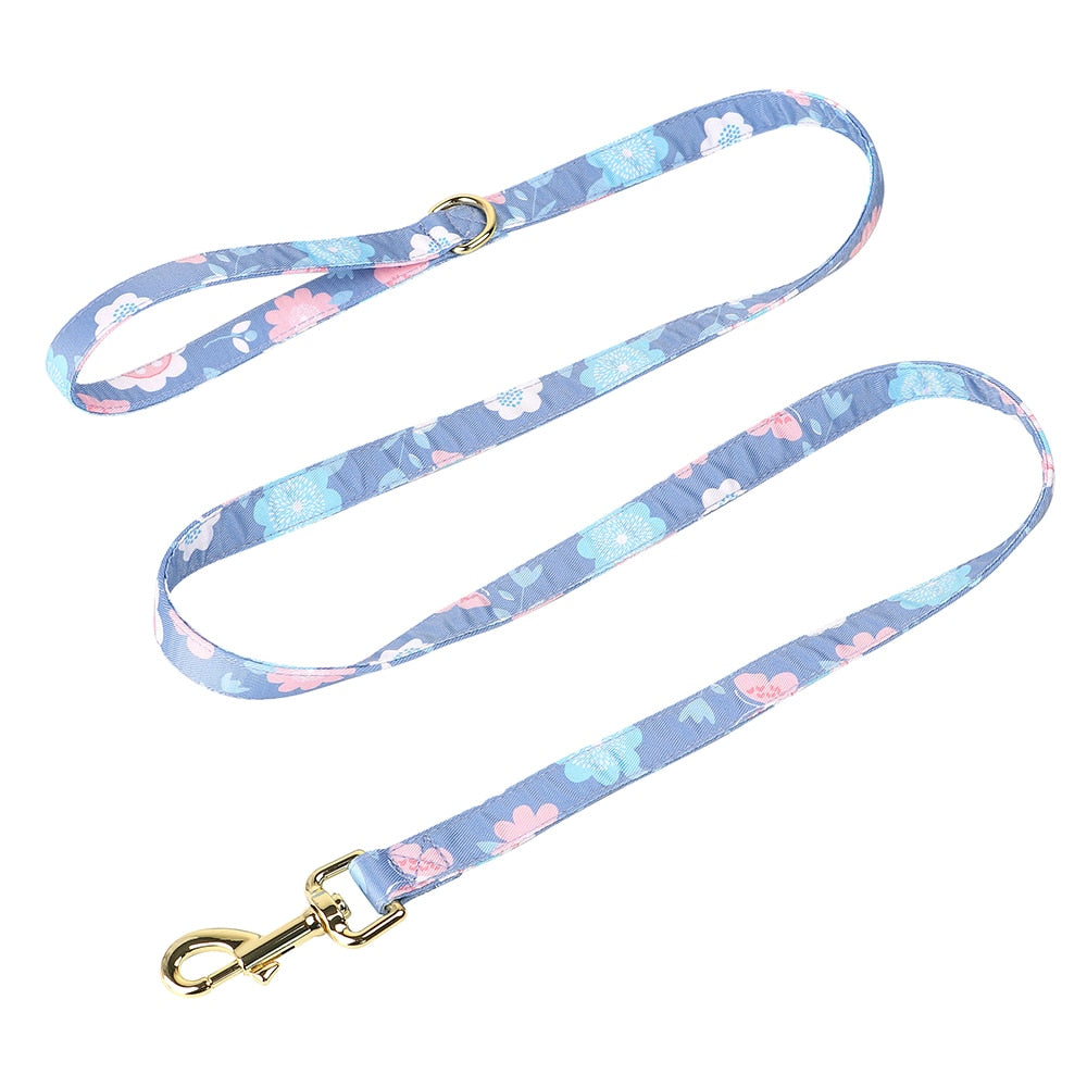 Flower Printed Dog Collar Floral Harness Leash Set