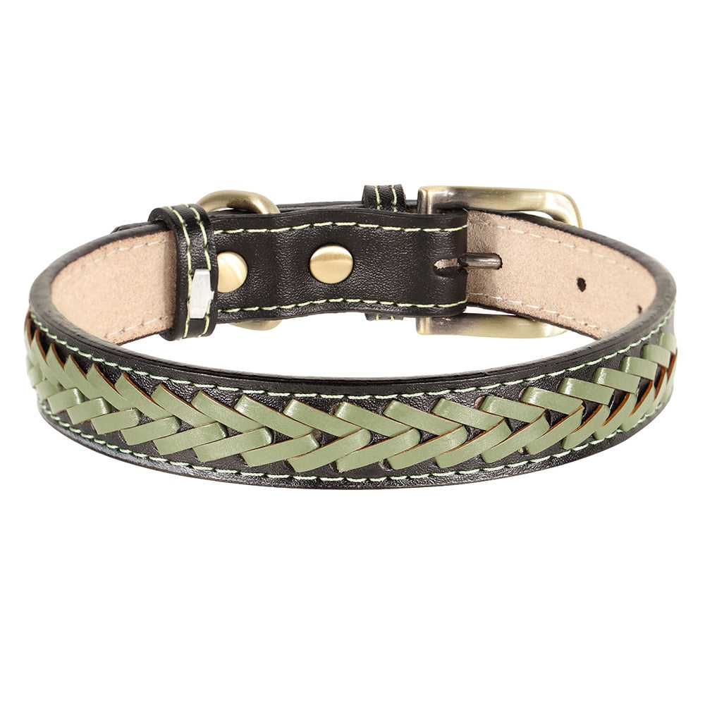 Braided Leather Buckle Puppy Dog Collar Pet Accessories