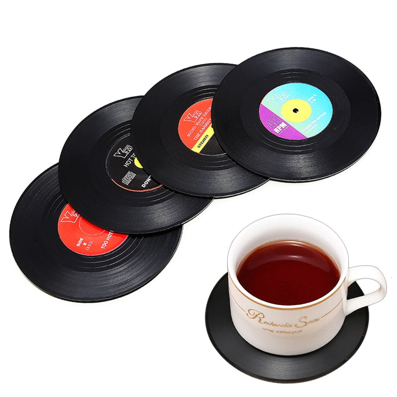 2 Pieces Heat Resistant Coasters Placemats Silicone Records Vinyl Retro Gift Idea
