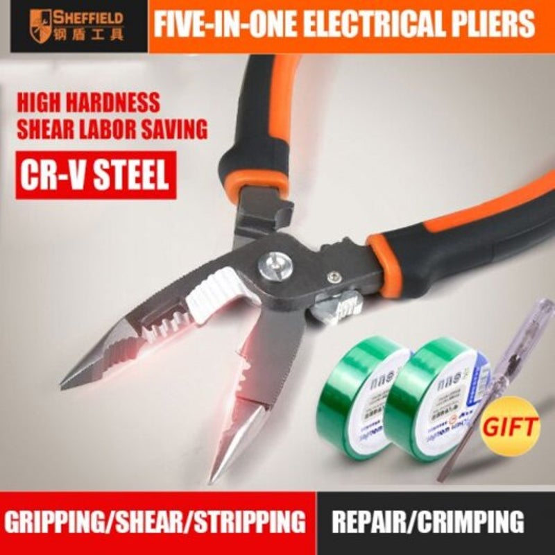 8 Inches 5-In-1 Multifunctional Electrical Needle Nose Pliers Wire Stripping Cutter