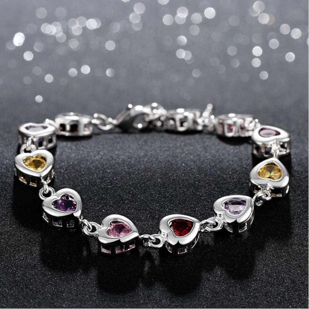 Veile Studios Multi Coloured Heart Shaped Crystal Stone Jewellery Fashion Bangles Bracelet