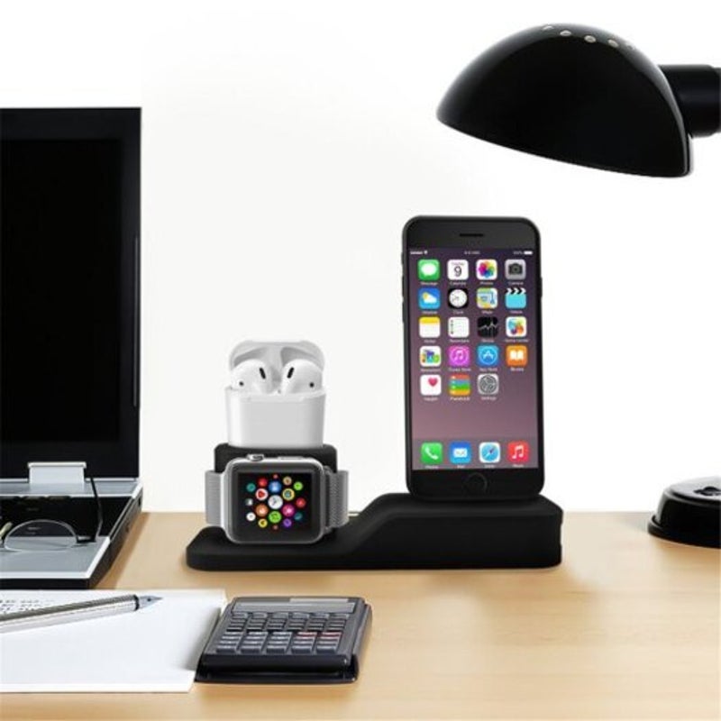 Silicone 3 In 1 Charging Stand Holder Dock For Iphone Apple Watch / Airpods Black