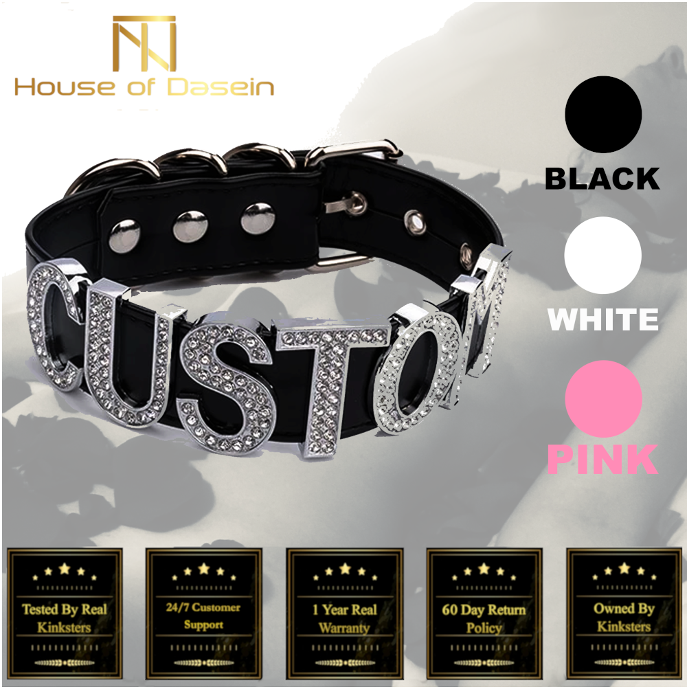 Silver Rhinestone Customised Collar Personalised Big Letter Gothic Choker Bdsm