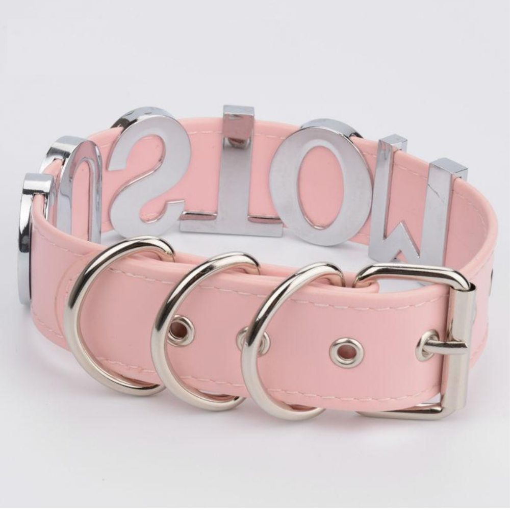 Silver Rhinestone Customised Collar Personalised Big Letter Gothic Choker Bdsm
