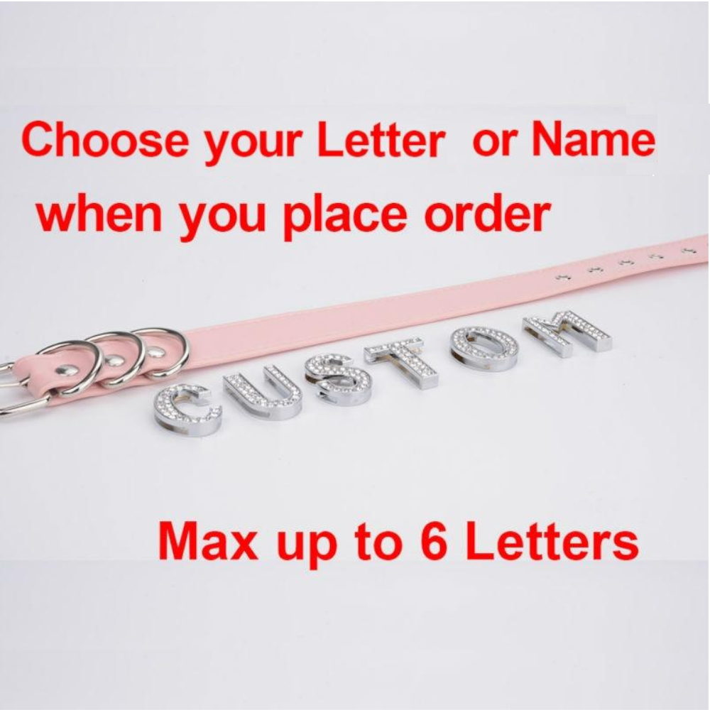 Silver Rhinestone Customised Collar Personalised Big Letter Gothic Choker Bdsm