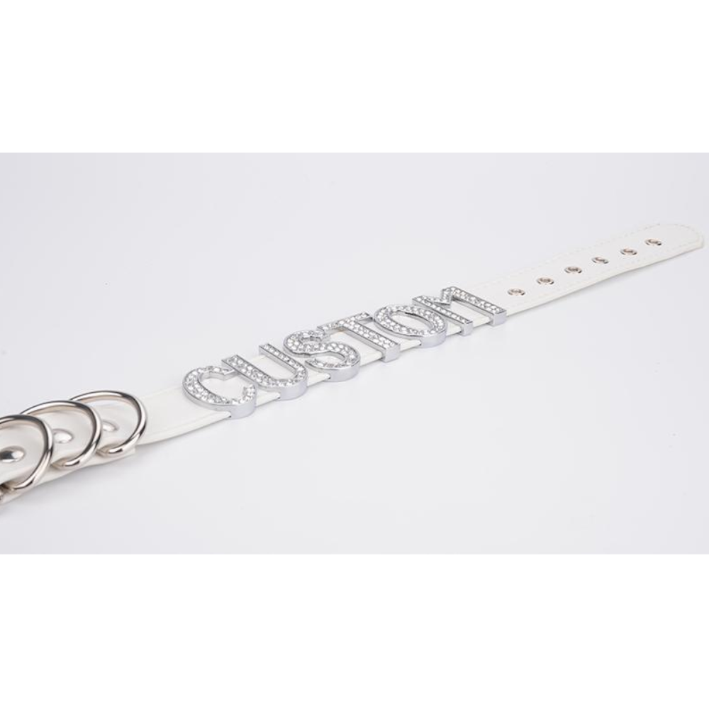 Silver Rhinestone Customised Collar Personalised Big Letter Gothic Choker Bdsm
