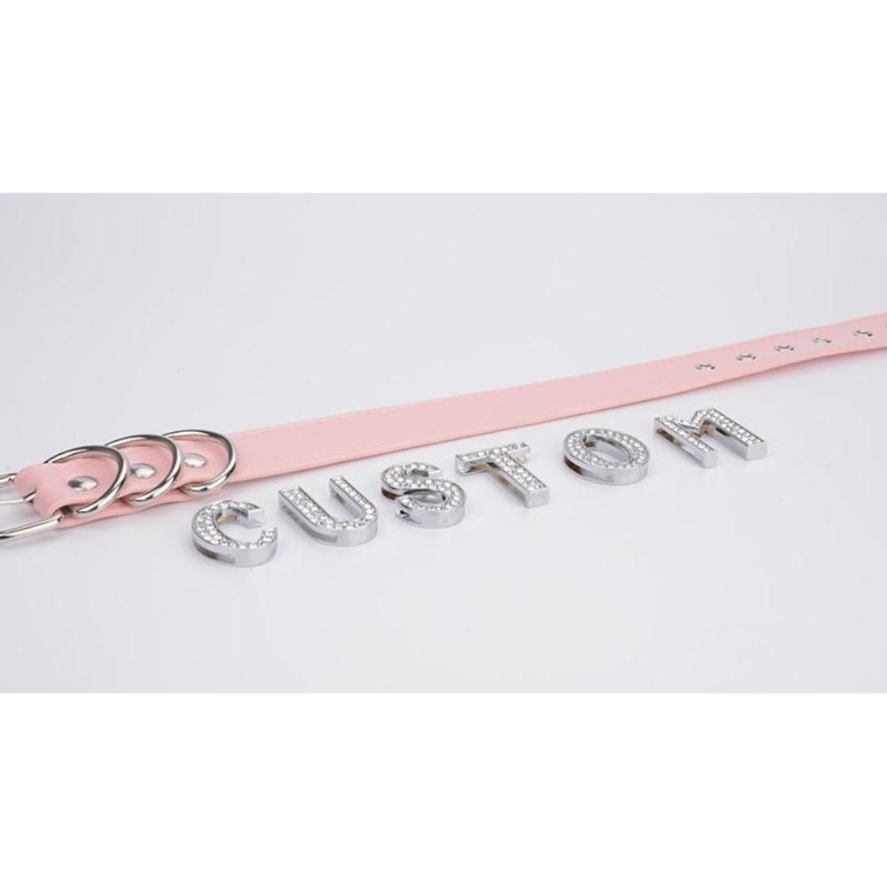 Silver Rhinestone Customised Collar Personalised Big Letter Gothic Choker Bdsm