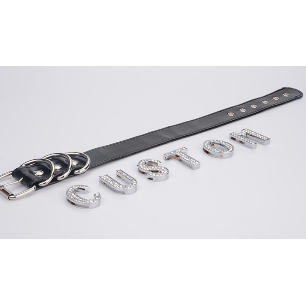 Silver Rhinestone Customised Collar Personalised Big Letter Gothic Choker Bdsm