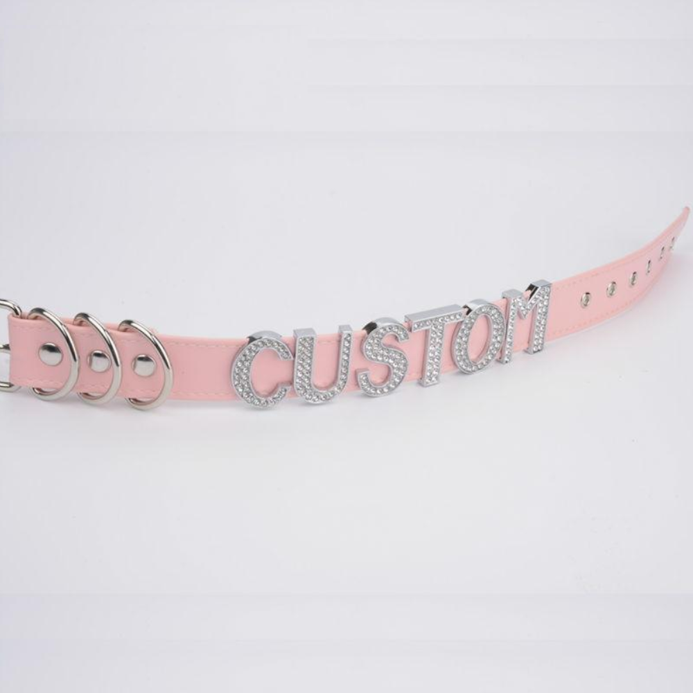 Silver Rhinestone Customised Collar Personalised Big Letter Gothic Choker Bdsm