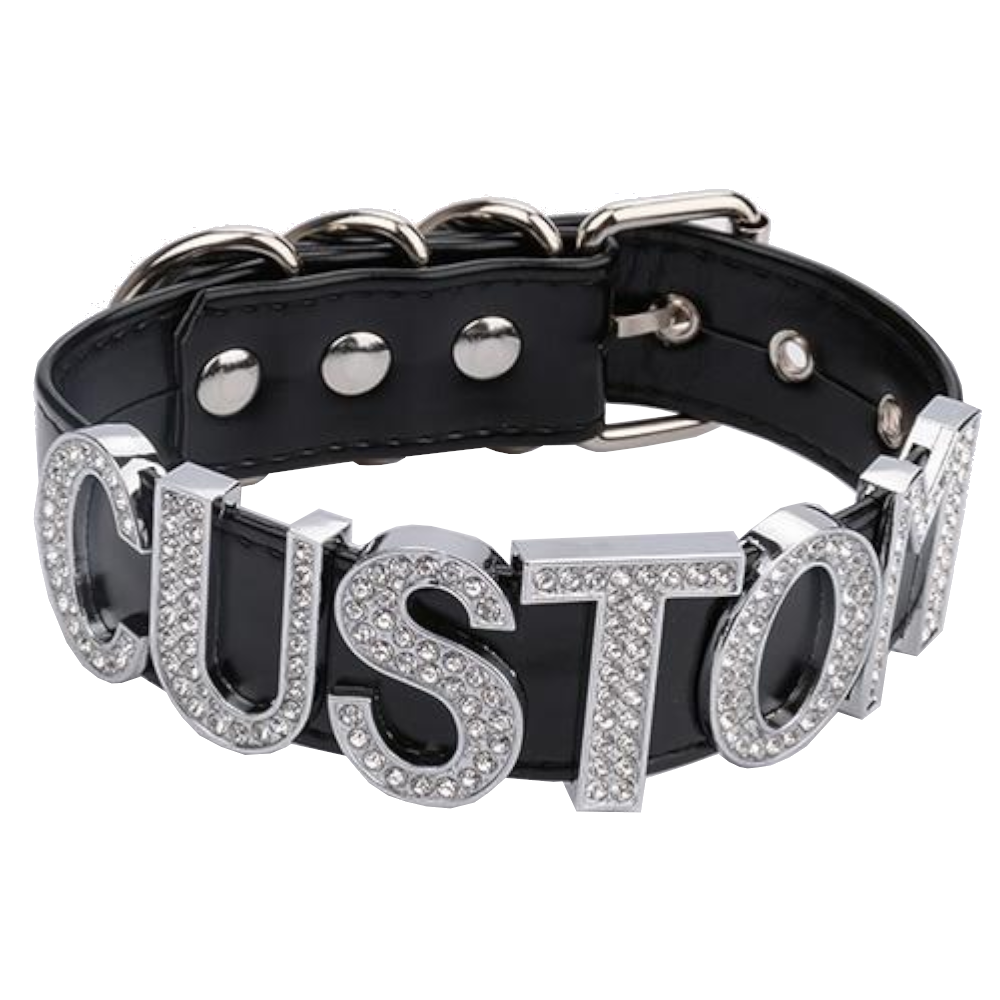 Silver Rhinestone Customised Collar Personalised Big Letter Gothic Choker Bdsm