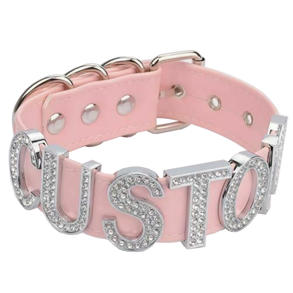 Silver Rhinestone Customised Collar Personalised Big Letter Gothic Choker Bdsm