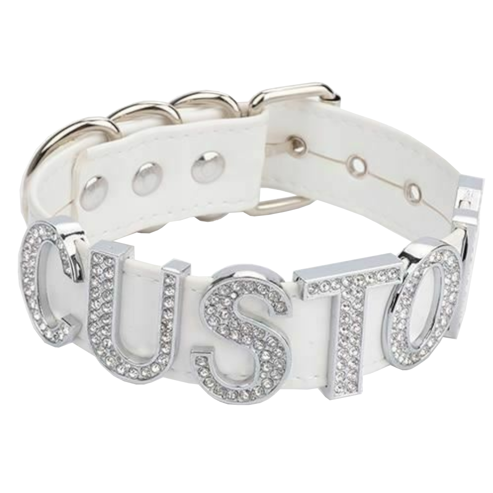 Silver Rhinestone Customised Collar Personalised Big Letter Gothic Choker Bdsm