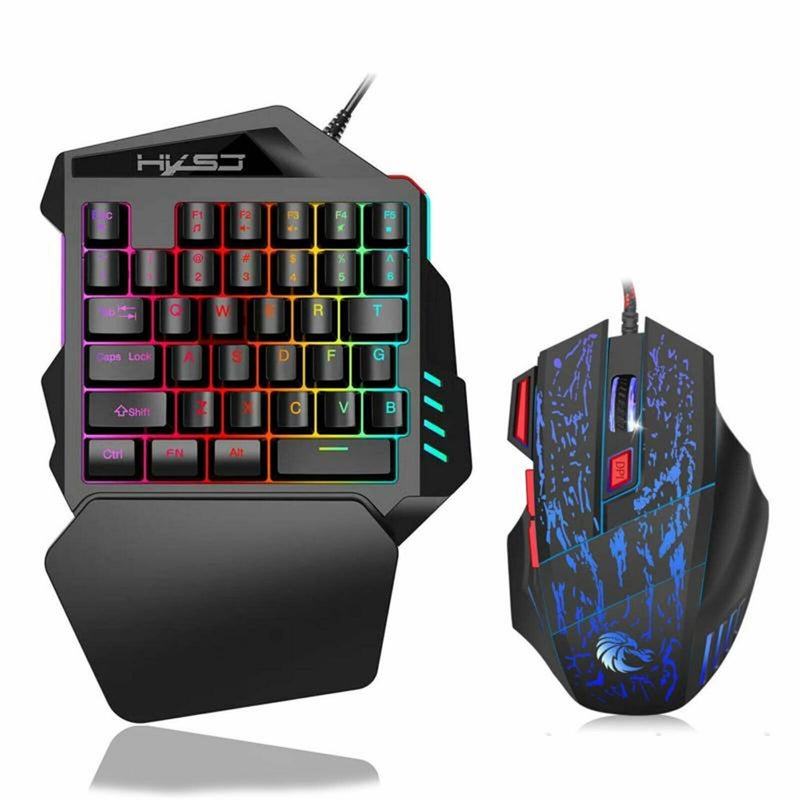 Single Hand One Handed Gaming Keyboard 35 Keys Rgb Backlit Mini Keypad Mouse Set For Pc Ps4 Xbox Gamer Pubg