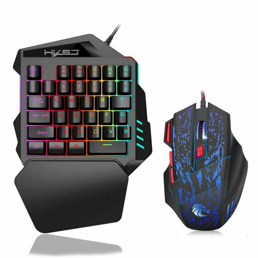 Single Hand One Handed Gaming Keyboard 35 Keys Rgb Backlit Mini Keypad Mouse Set For Pc Ps4 Xbox Gamer Pubg