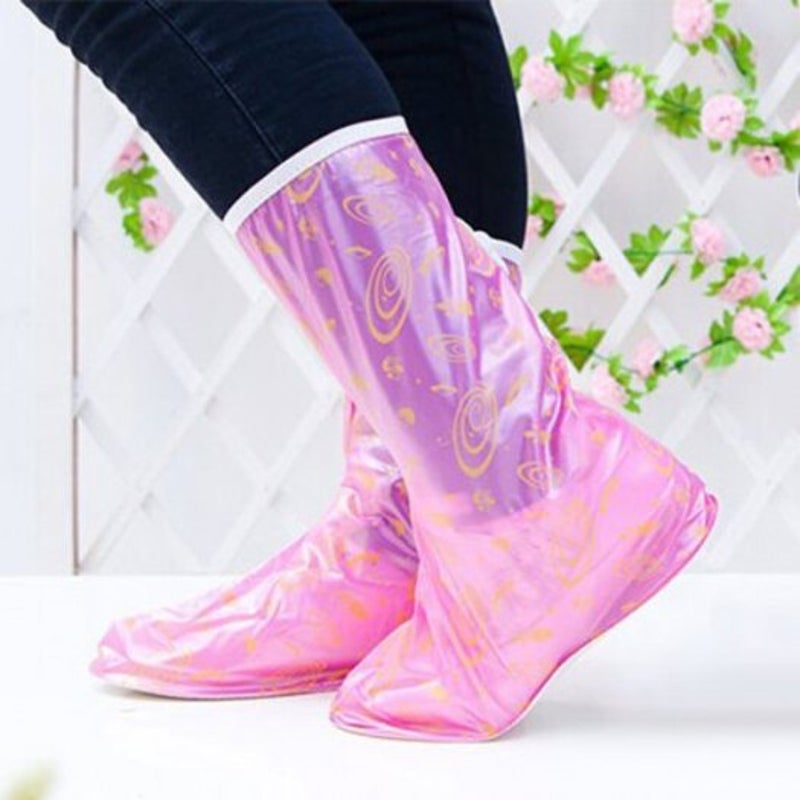 Waterproof Shoe Covers Zipper Design Slip Resistant Thickening Rain Boots Pink